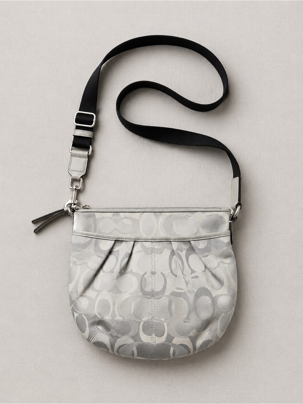 Coach Silver Signature Jacquard Ashley Crossbody Bag - Purple Lining